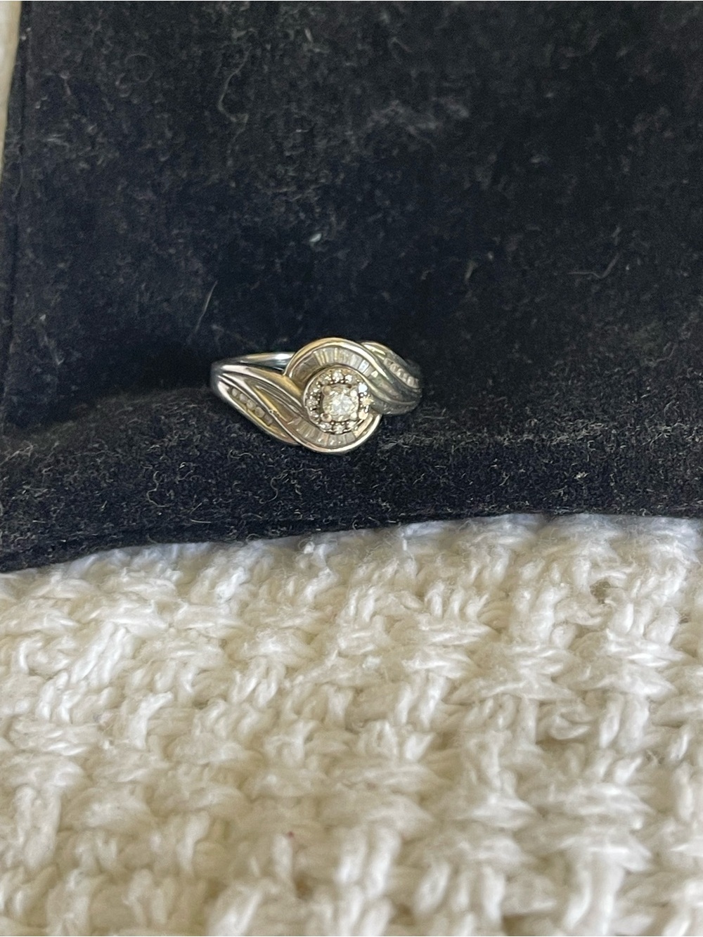Sterling Silver Platinum Diamond Engagement Ring